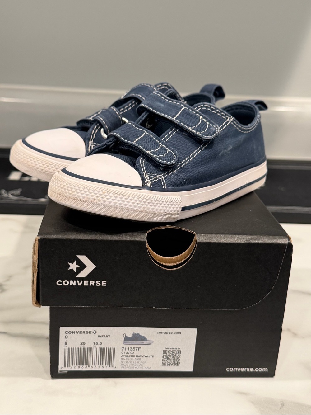 Converse Kids Navy Canvas Double-Strap Sneakers with White Toe